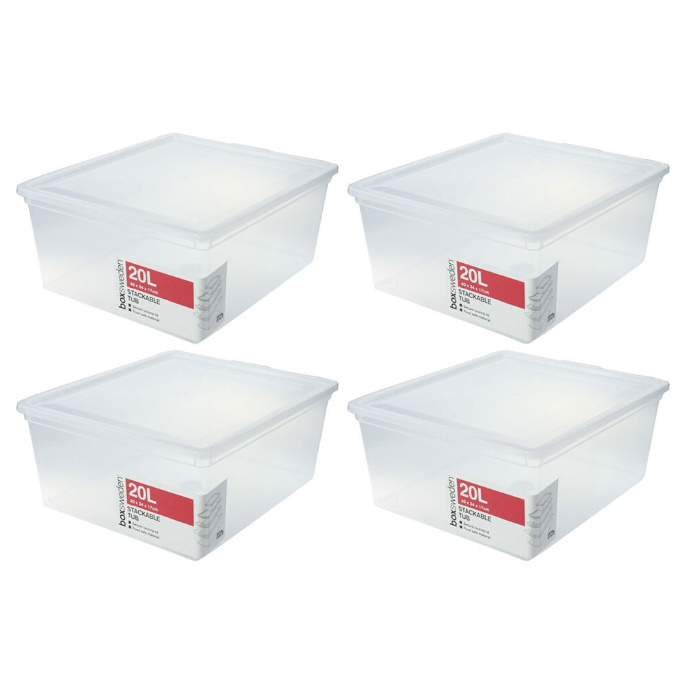Four transparent storage tubs