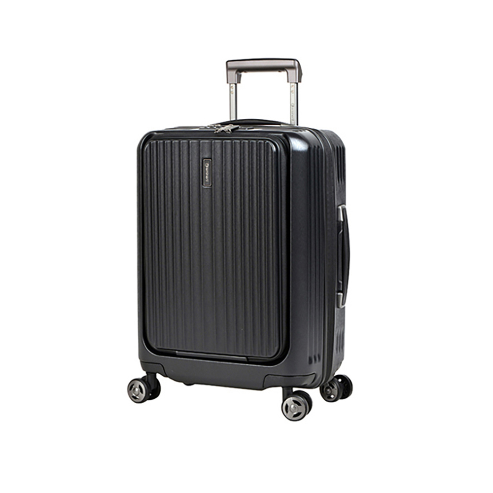 Black hard-shell rolling suitcase