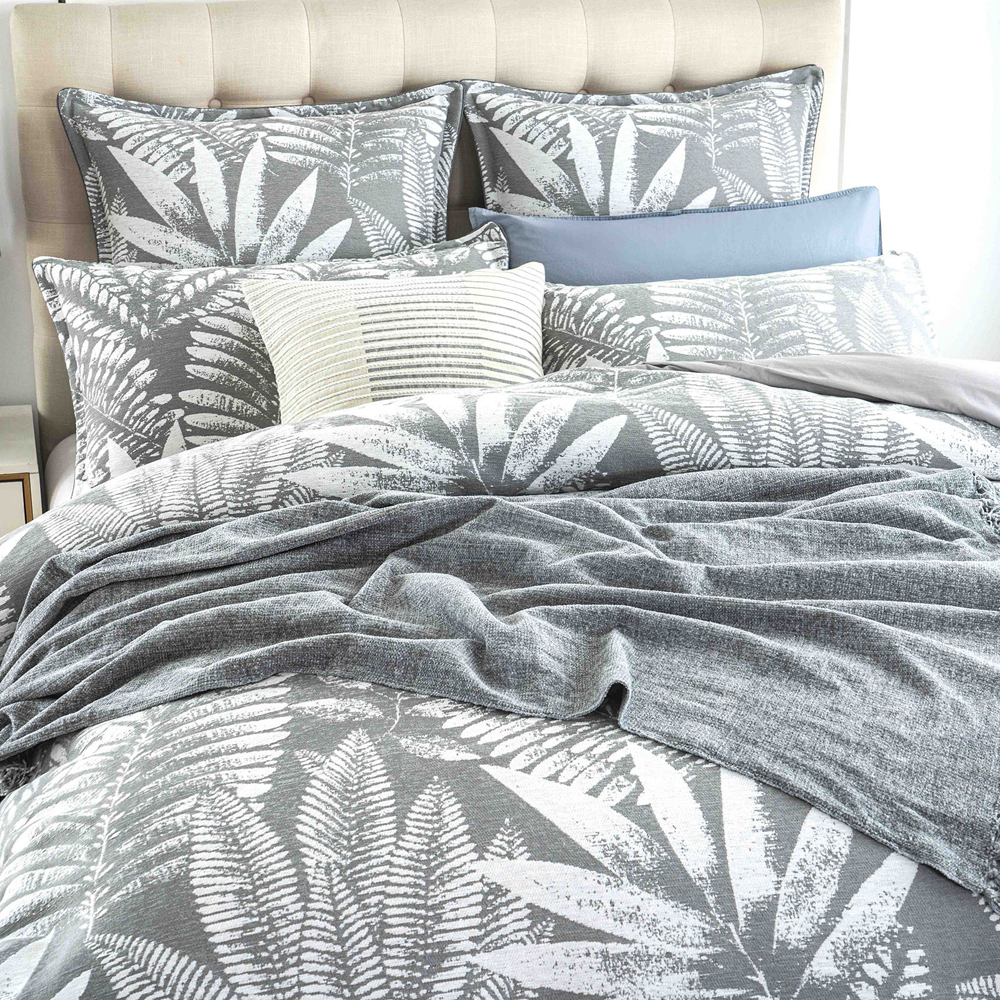 Renee Taylor Raven Jacquard Quilt Cover w/ Pillowcase Bedding Set Charcoal - Picture 6 of 8