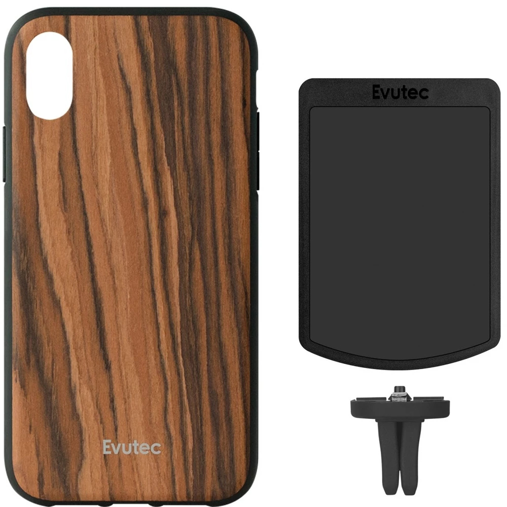 Evutec Drop Proof/QI Cover Wood Case For Apple iPhone X/XS w/Magnetic Car Mount - Picture 3 of 4