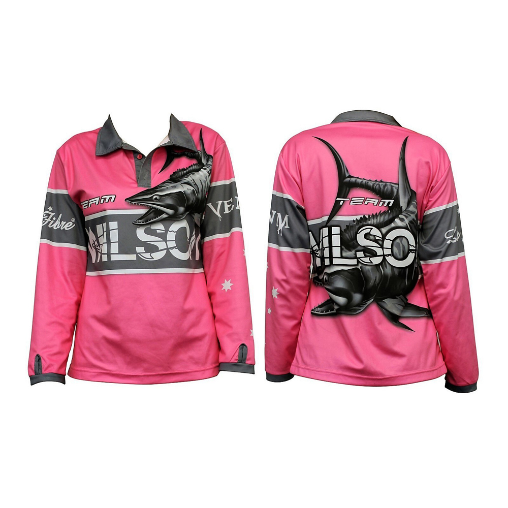 WILSON Team Pink Tournament Long Sleeve Fishing Shirt with Collar-Fishing Jersey - Picture 11 of 12