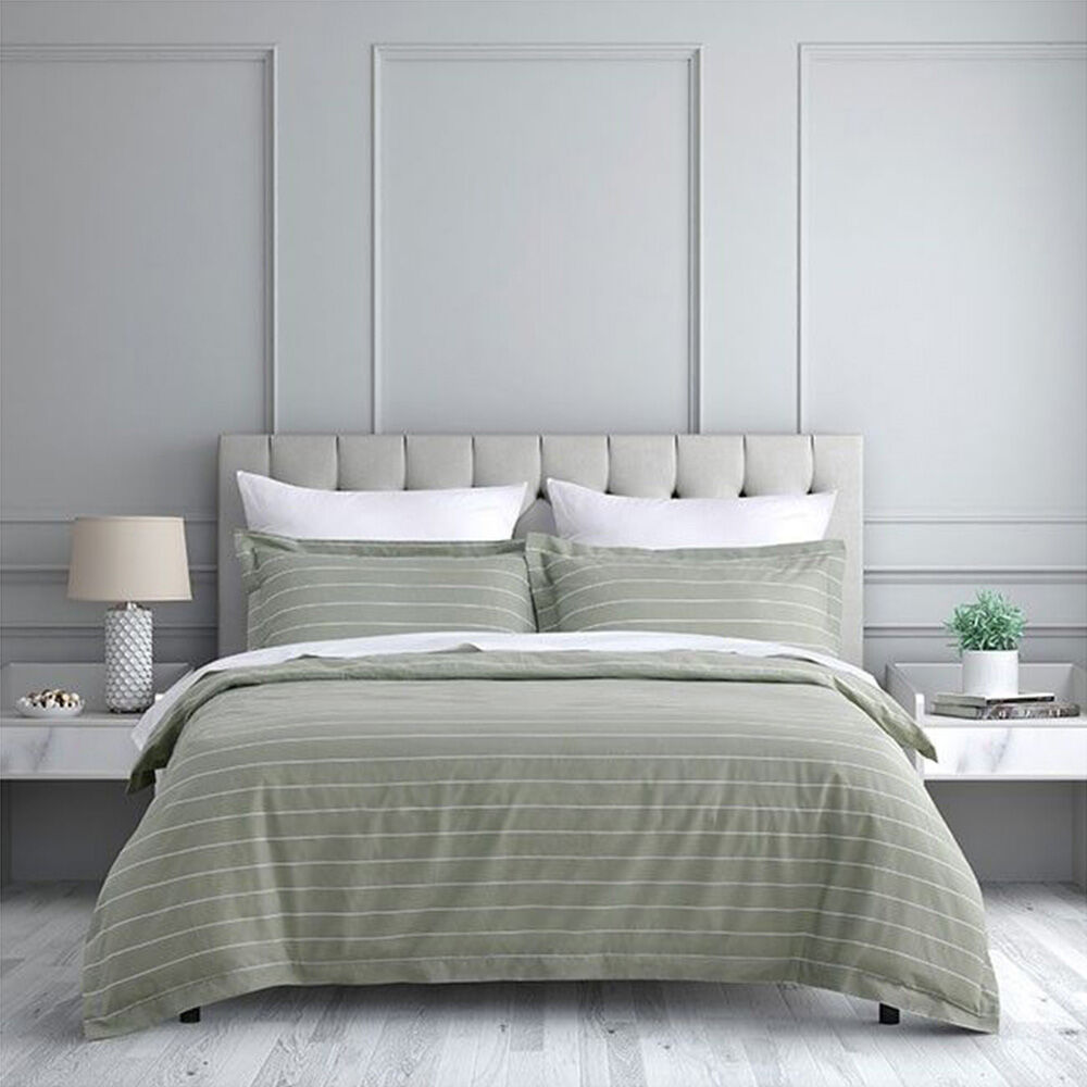 Jason Commercial Easy-Care Studio Stripe Quilt Cover with Pillowcase Sage - Picture 9 of 10