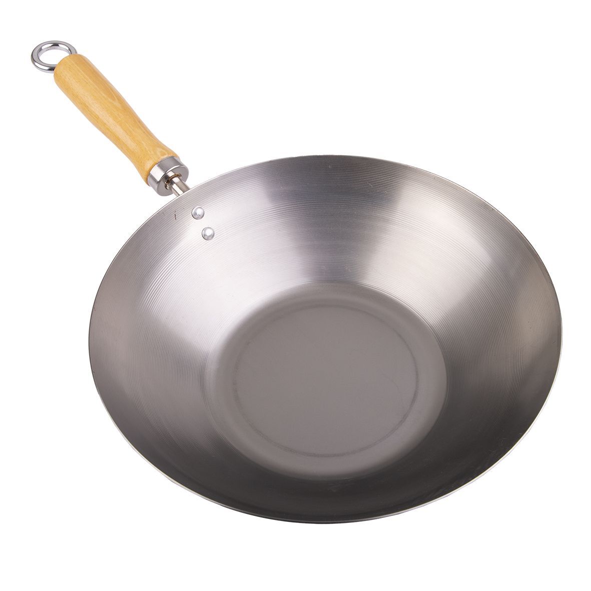 Stainless steel wok with wooden handle